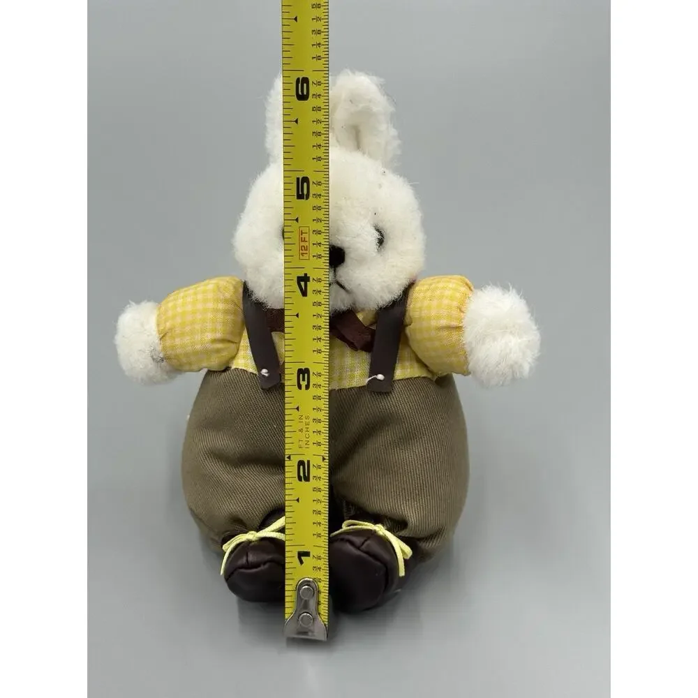 Vintage Jerry Elsner Co Small 5” White Bunny Rabbit‎ Plush Yellow Gingham Top